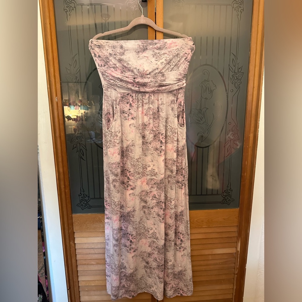 Cynthia Rowley Strapless Watercolor Floral Blush maxi dress w/pockets